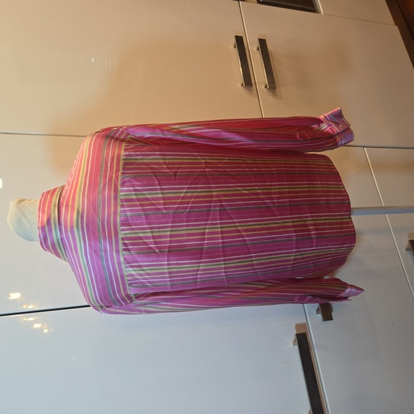 100% Silk Striped Button Down Shirt Pink Yellow Size Medium Womens - Picture 4 of 8